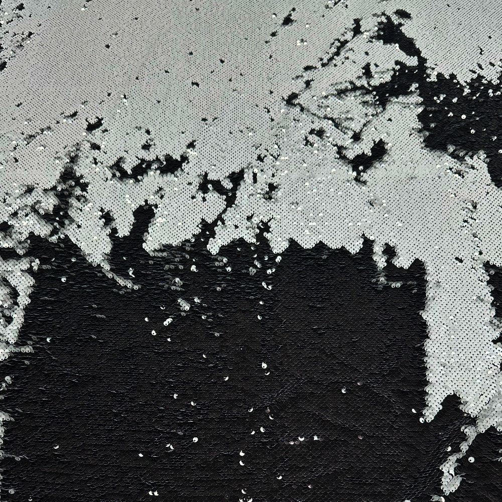 Tissu Lycra Brodé, Stretch Paillettes - Overlap Noir, Brillio