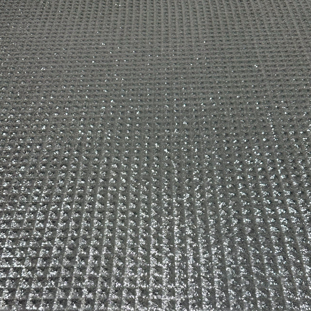 Tissu Tulle Brodé, Paillettes - Géométrique Argent, Stellare