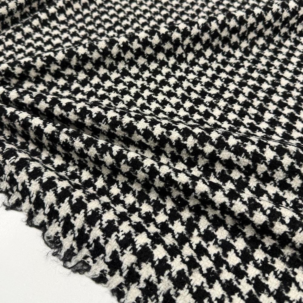 Tissu Tweed Manteau, Laine - Pied de coq Noir Blanc, Lanoro
