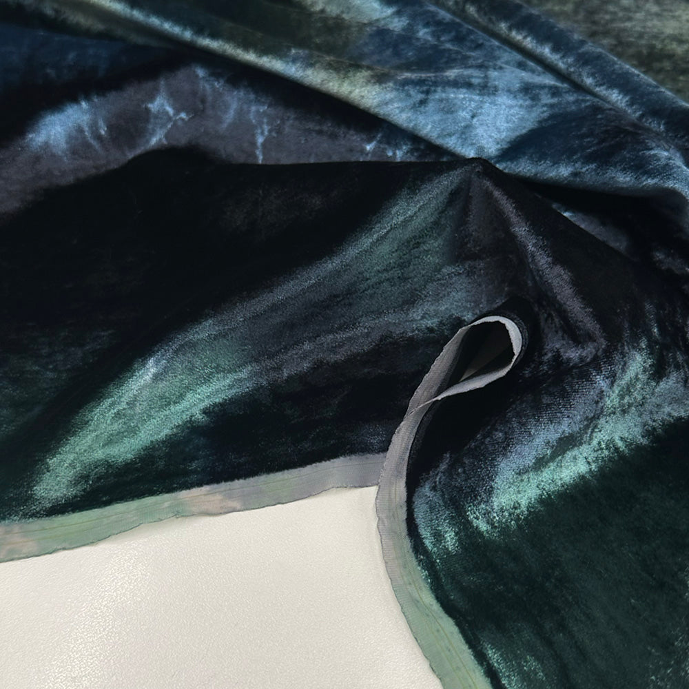 Tissu Velours Thermocollé, Soie - Tie and Dye Bleu, Desia