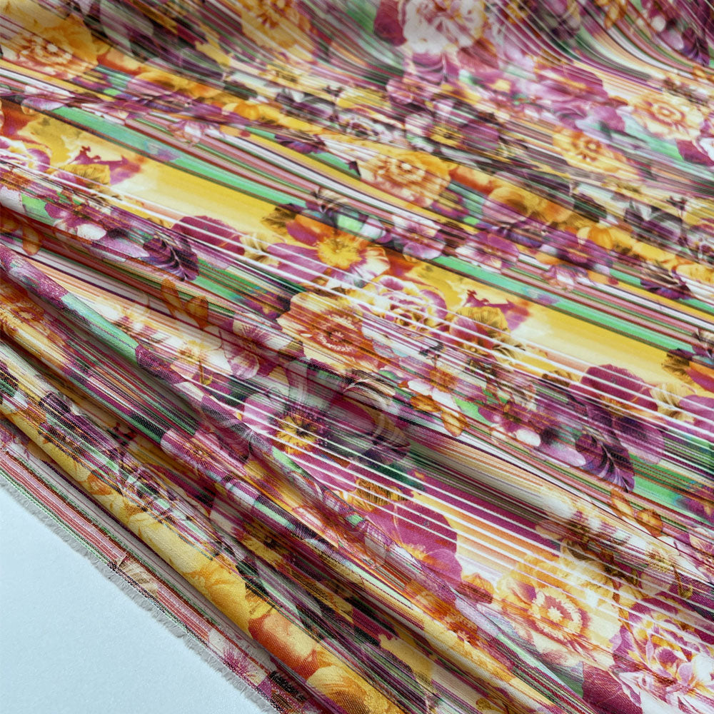 Tissu Denim Léger Stretch, coton - Floral Rayé, Danilo