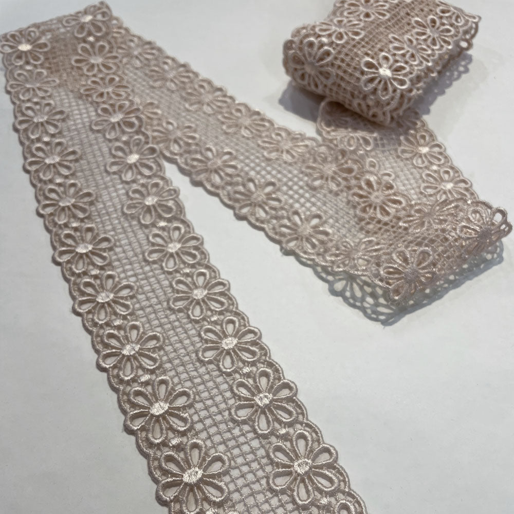 Galon Guipure, Viscose - Rose poudré, Marguerite