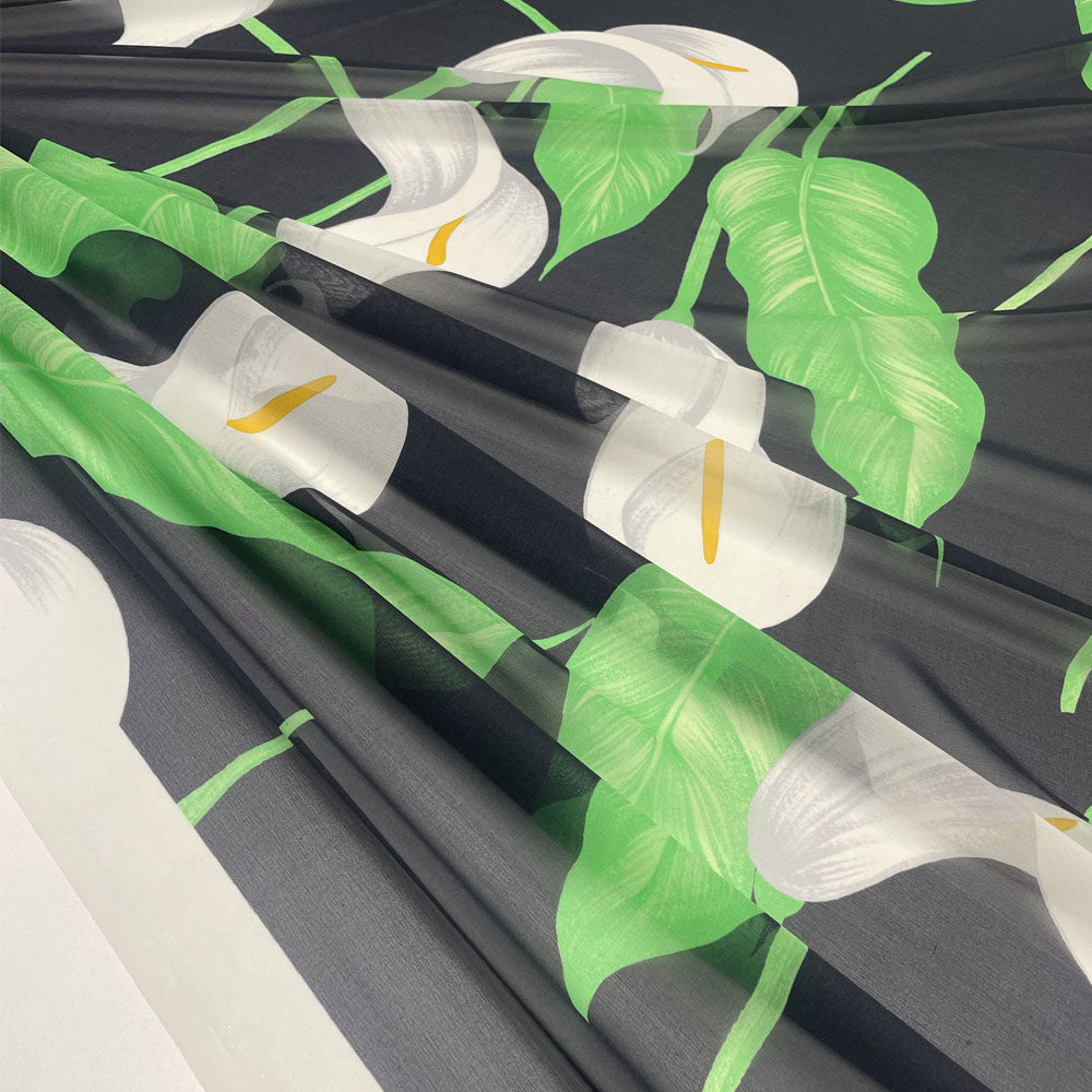 Tissu crêpe georgette, soie - Floral, Arum