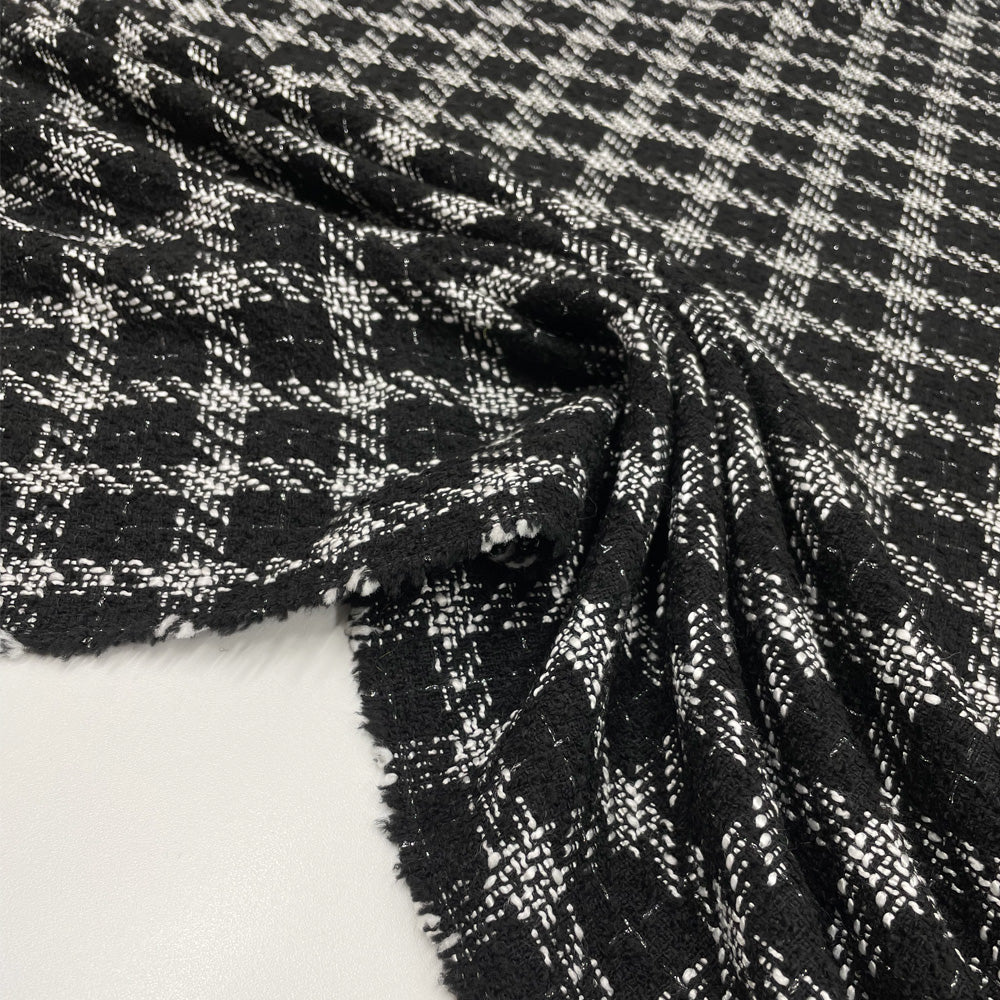 Tissu Tweed, Coton Viscose - Carreaux, Moderno