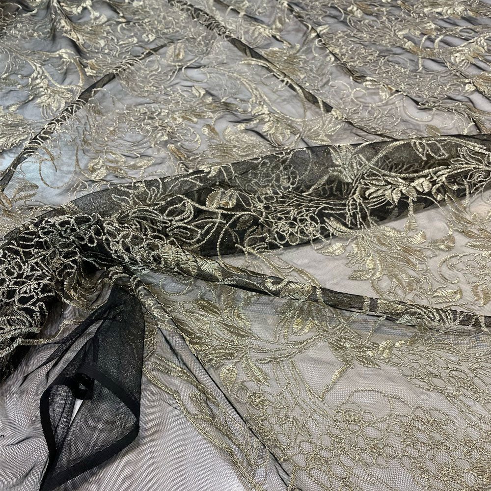 Tissu tulle brodé - Doré