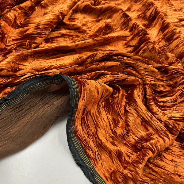 Tissu exclusif, Velours Soie Frappé Plissé - Orange, SCHIO