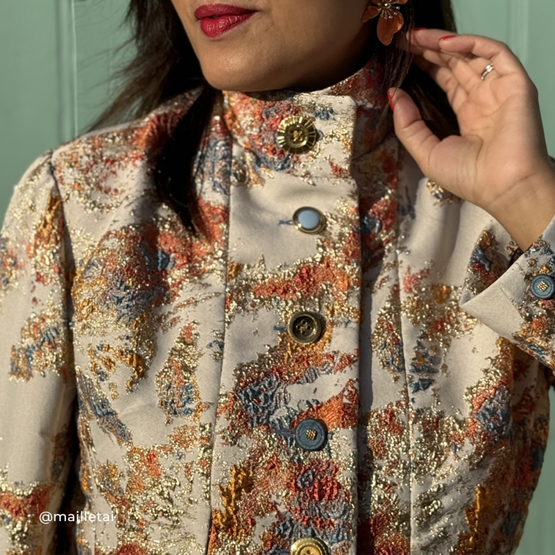 Tissu Brocart, Soie - Métallisé Abstrait Orange, Aquila