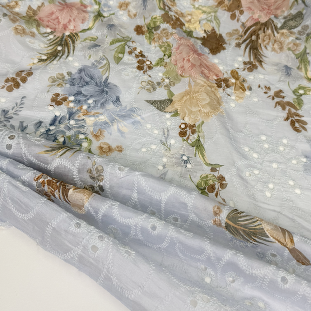Tissu Brodé, Broderie Anglaise Tencel Coton - Simona