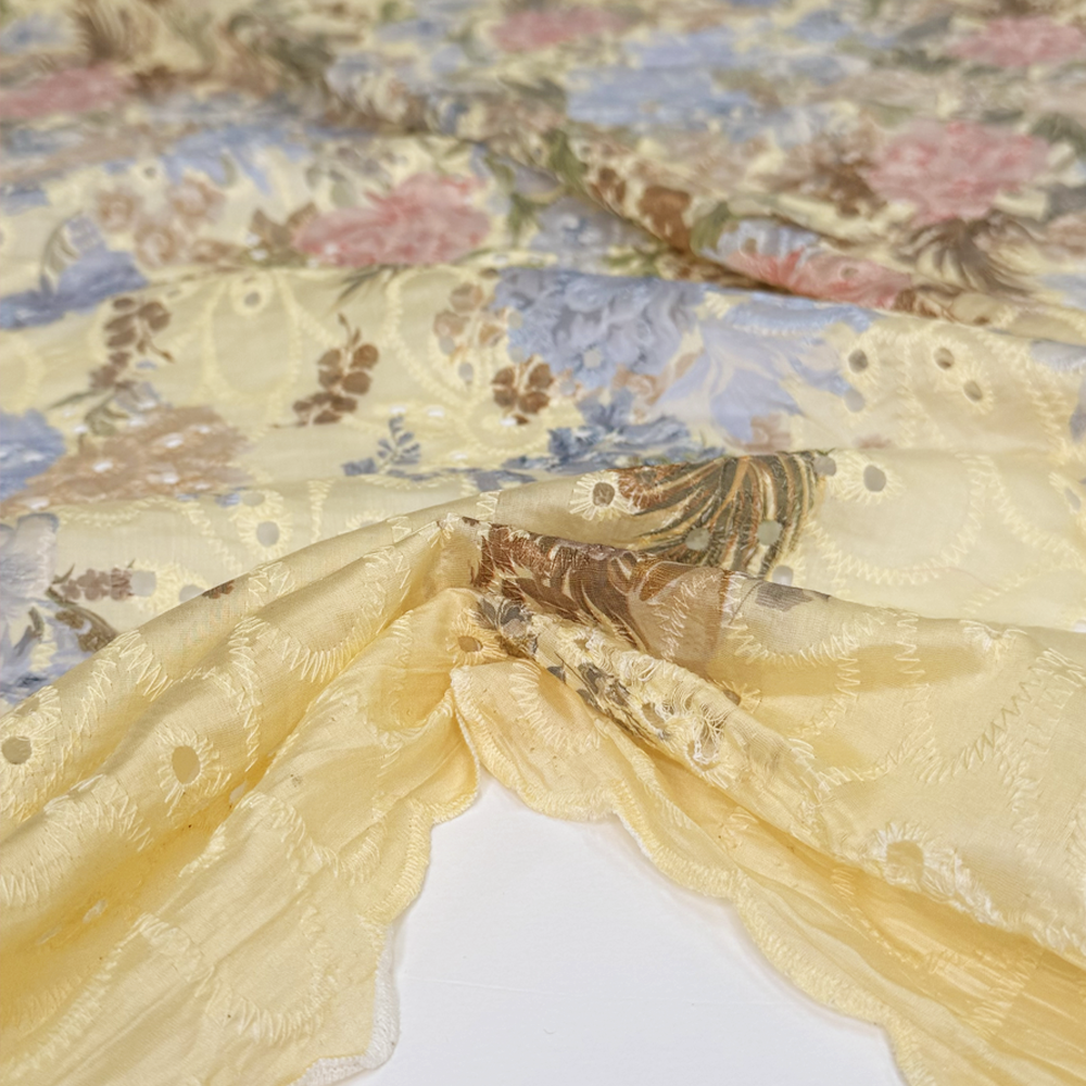 Tissu Brodé, Broderie Anglaise Tencel Coton - Simona