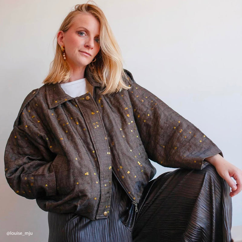 Tissu Matelassé Organza, Laine Soie Paillettes - Chocolat, Brivento