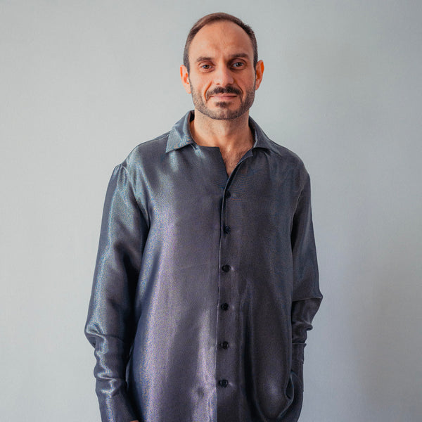 Tissu Twill Jacquard, Soie - Argent Metallisé, Chromaia