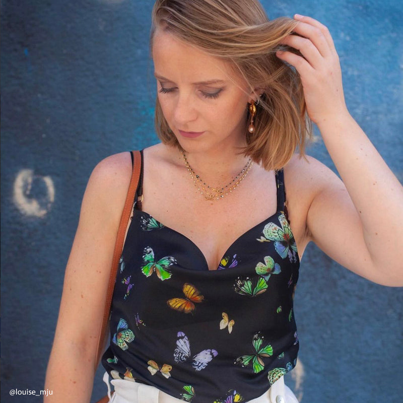 Tissu Satin Stretch, Soie - Papillons, Chrysalis