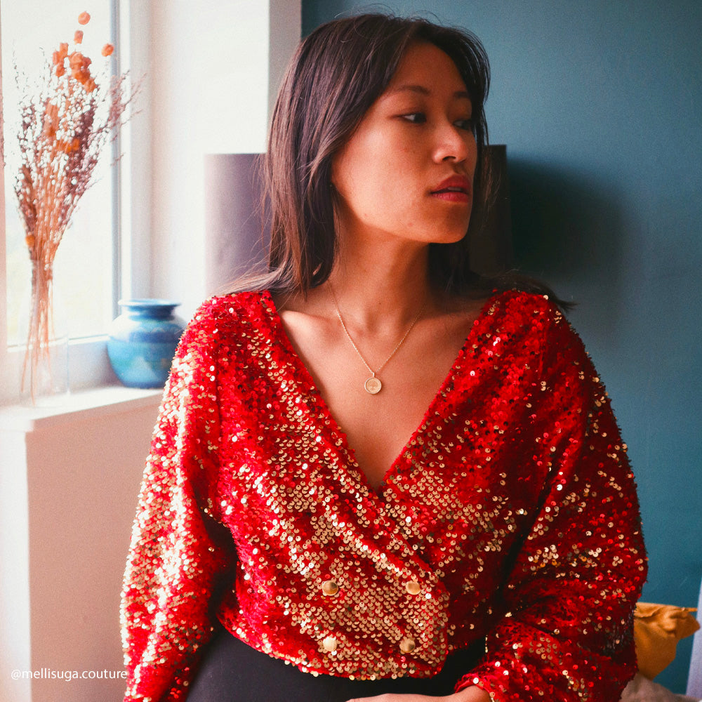 Tissu Velours Brodé, Paillettes - Overlap 2 coloris, Tina