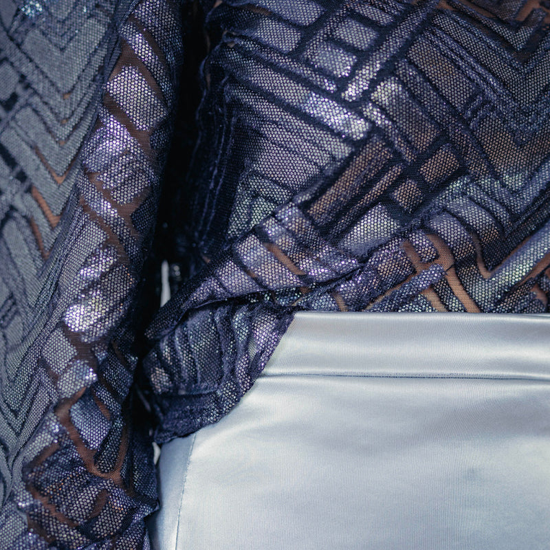 Tissu Tulle lancé-découpé - Géométrique Argent, Notturna