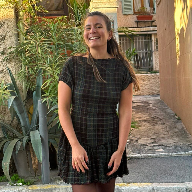 Tissu Smocké, Coton - Carreaux Vert, Ricamo