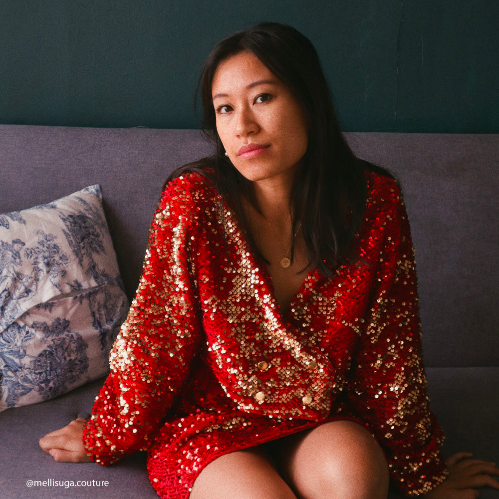 Tissu Velours Brodé, Paillettes - Overlap 2 coloris, Tina