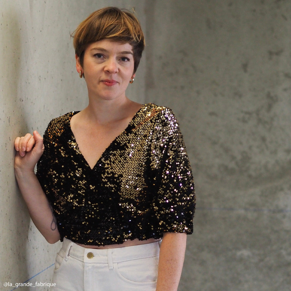 Tissu Velours Brodé, Paillettes - Overlap 2 coloris, Tina