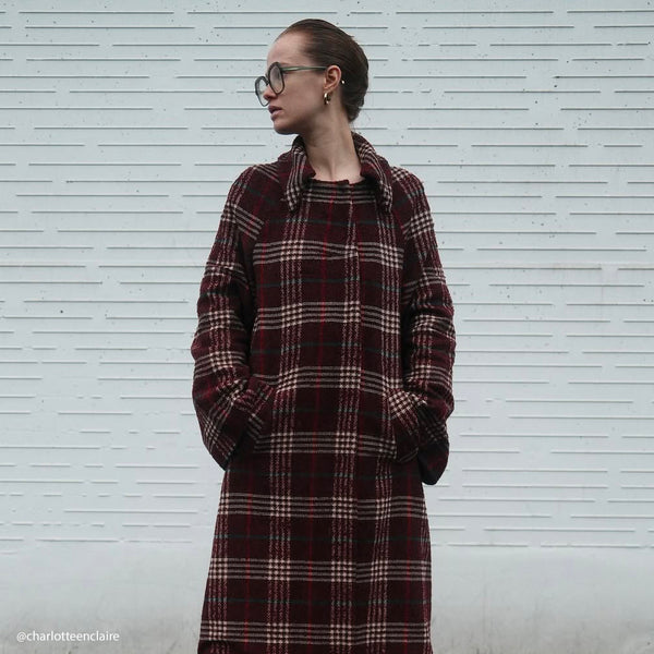 Tissu Tweed, Laine Coton - Carreaux Rouge Ancien, Stradella