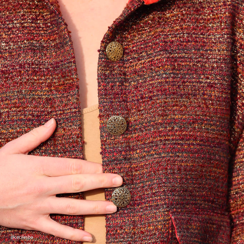 Tissu Tweed, Laine - Natté Doré, Marone