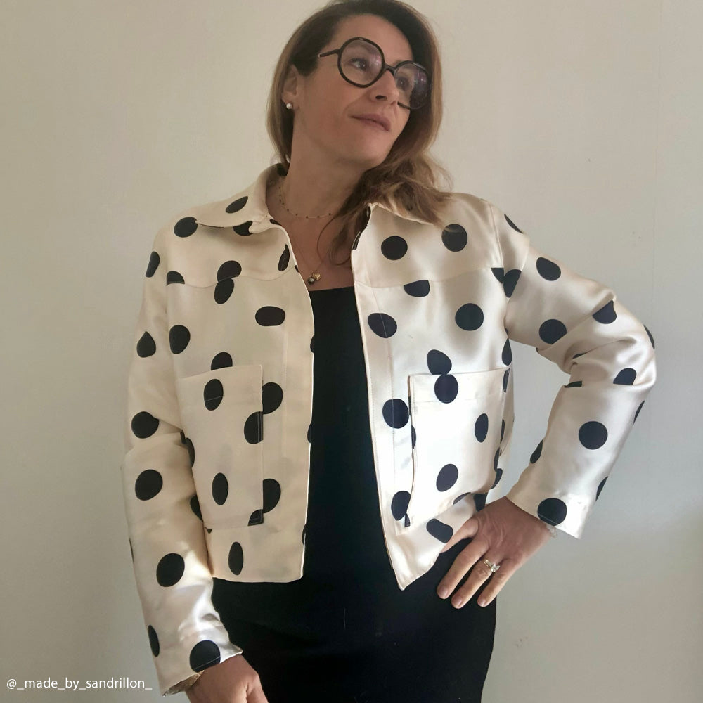 Tissu Twill, Polyester - Pois noir, Alfredo