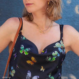 Tissu Satin Stretch, Soie - Papillons, Chrysalis