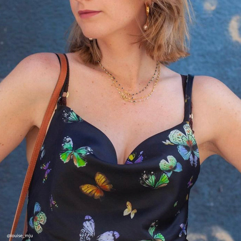 Tissu Satin Stretch, Soie - Papillons, Chrysalis