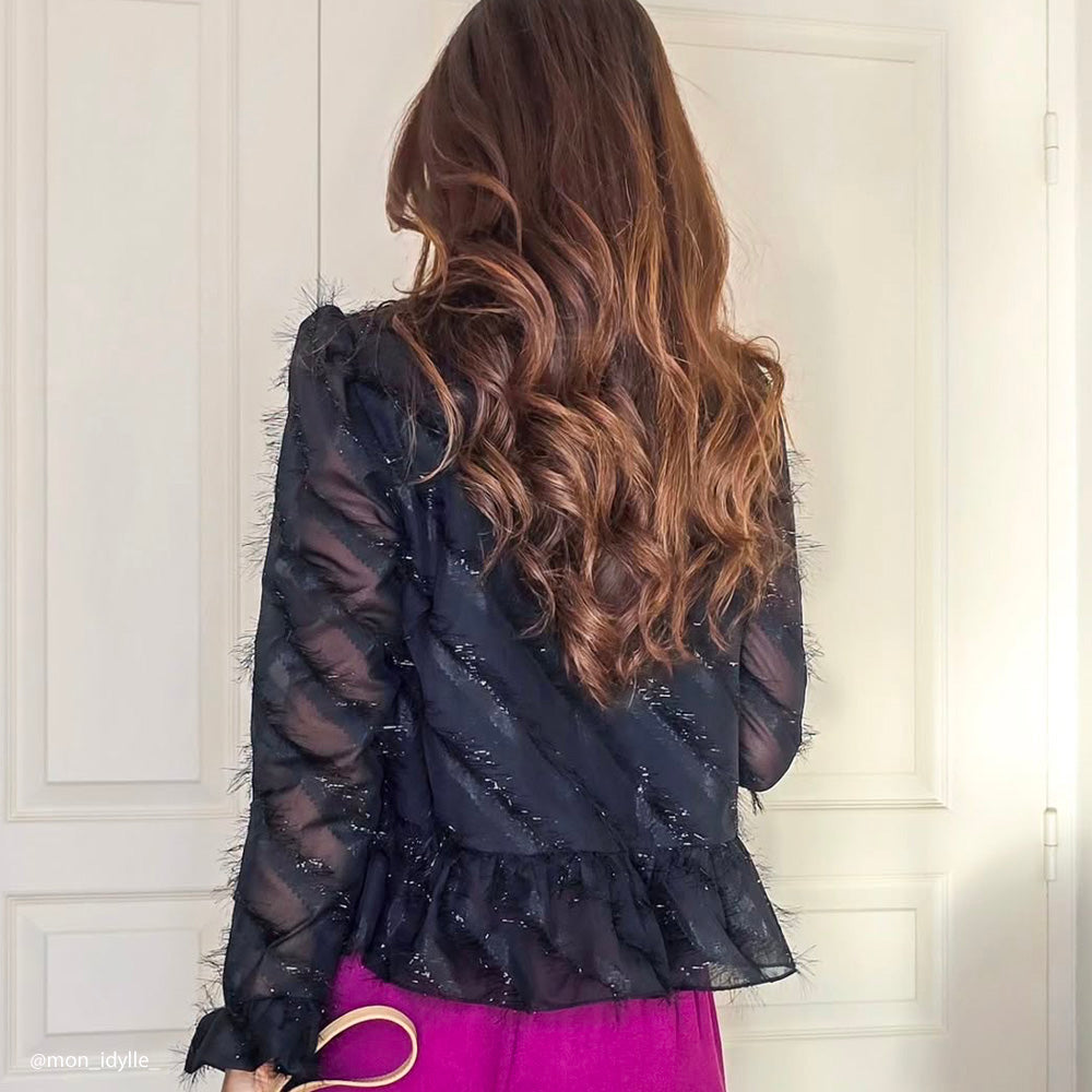 Tissu Lancé-Découpé - Frange Noir Métallisé, Elettra