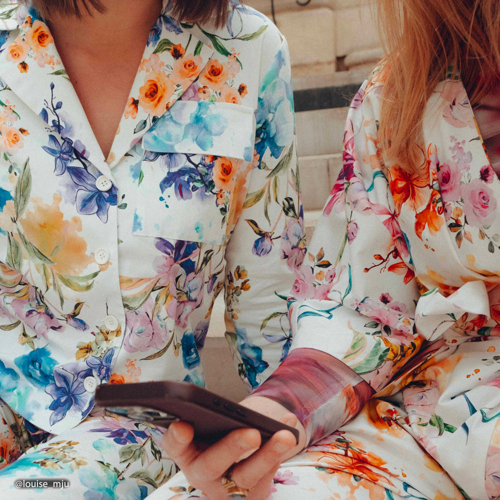 Tissu Satin, Coton Viscose Stretch - Floral, Orchidea