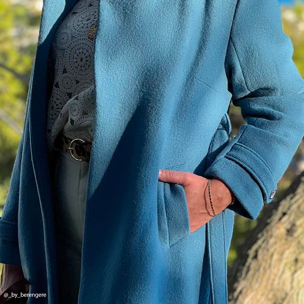 Tissu Manteau, Laine Bouillie - Bleu Azur, Cotta