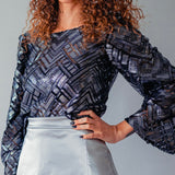 Tissu Tulle lancé-découpé - Géométrique Argent, Notturna