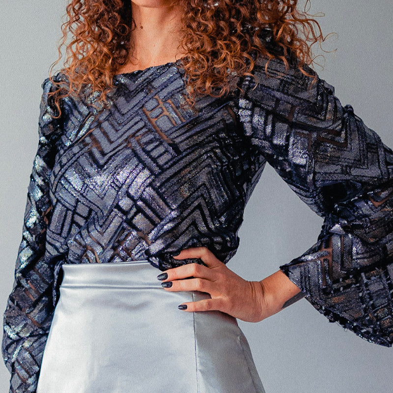 Tissu Tulle lancé-découpé - Géométrique Argent, Notturna