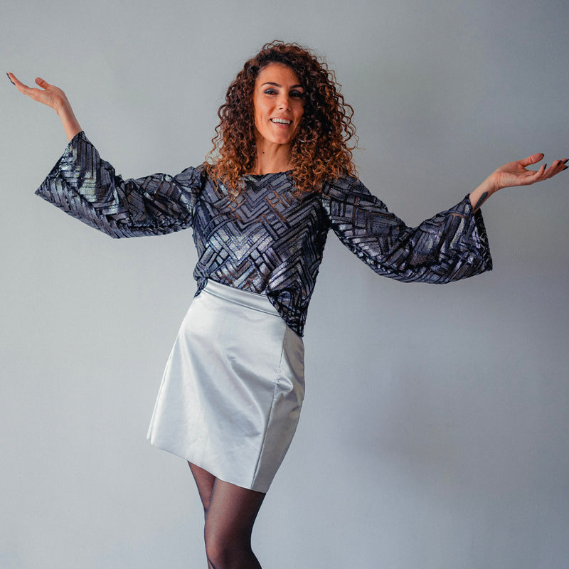 Tissu Tulle lancé-découpé - Géométrique Argent, Notturna