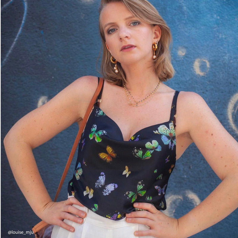 Tissu Satin Stretch, Soie - Papillons, Chrysalis