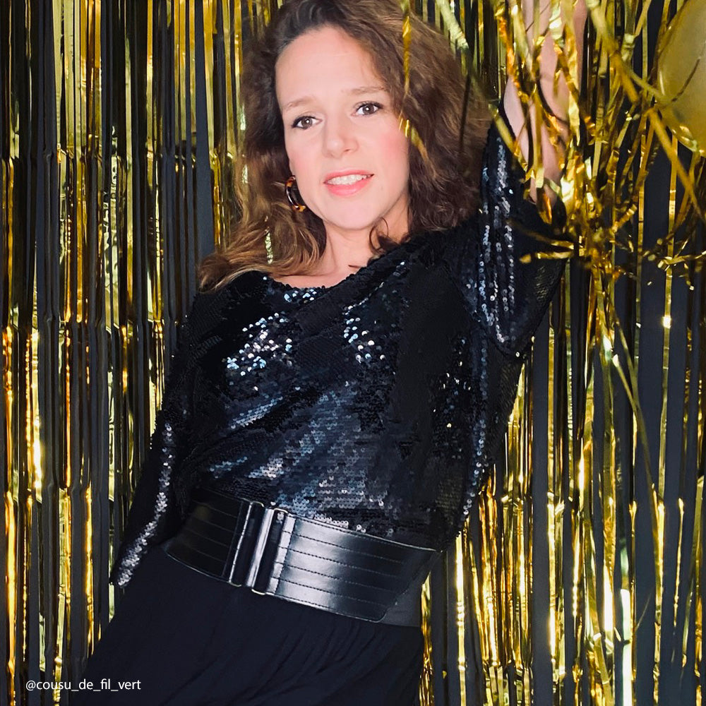 Tissu Satin Stretch Brodé, Paillettes - Overlap, Paradise