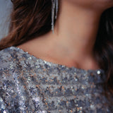 Tissu Tulle Brodé, Paillettes - Géométrique Argent, Stellare