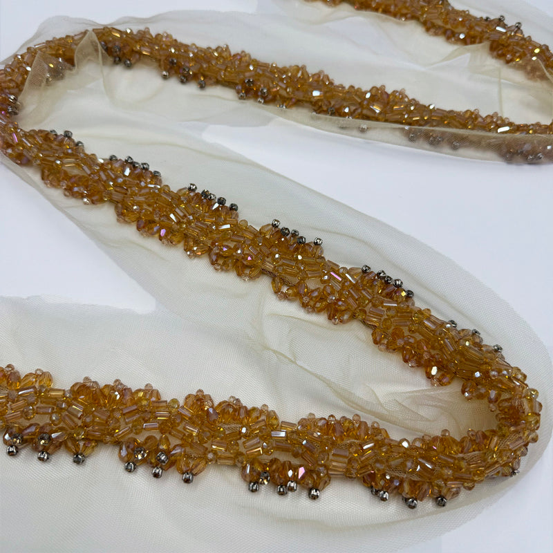Galon Brodé, Perles Strass - Ambre, Aurea
