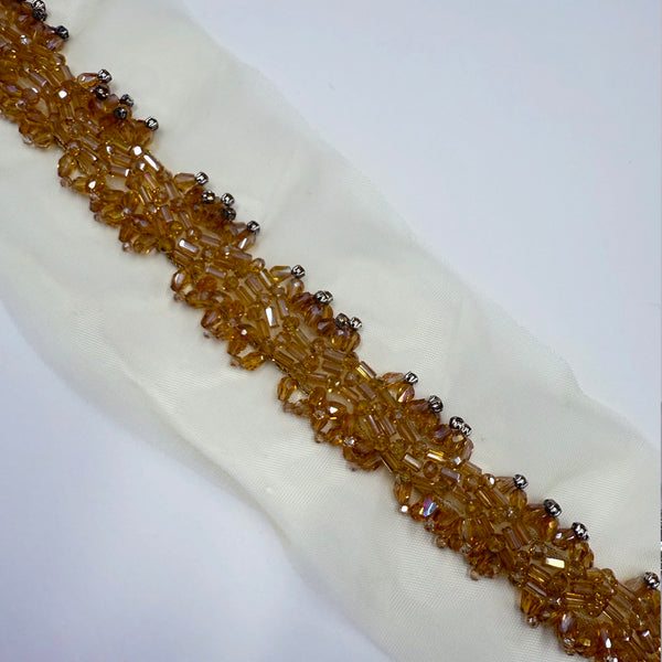 Galon Brodé, Perles Strass - Ambre, Aurea