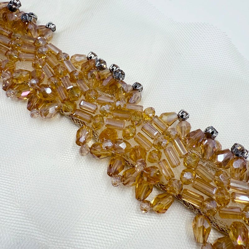 Galon Brodé, Perles Strass - Ambre, Aurea