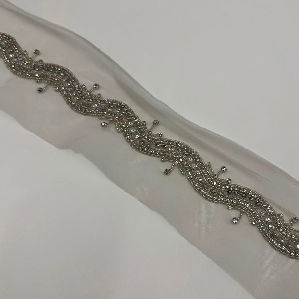 Galon Brodé, Perles et Strass - Argent, Perlina