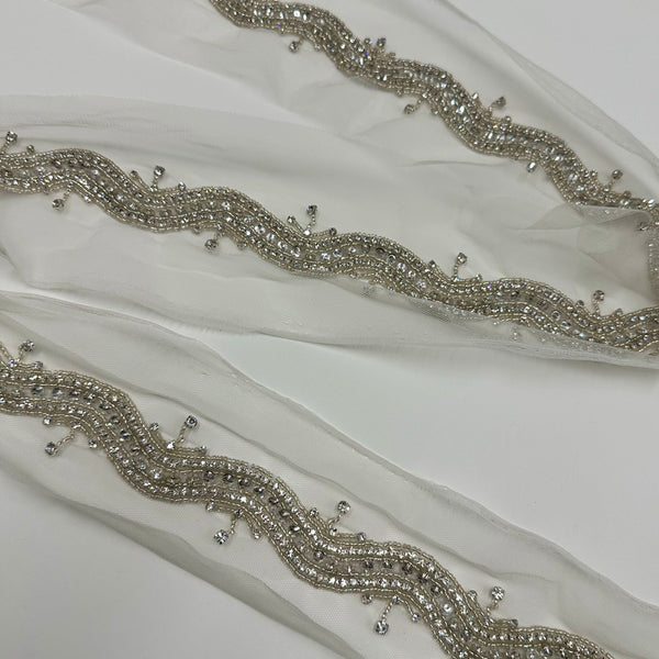 Galon Brodé, Perles et Strass - Argent, Perlina