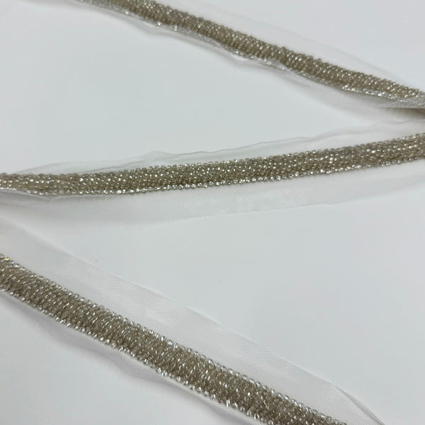 Galon Brodé, Perles et Strass - Argent, Ziano