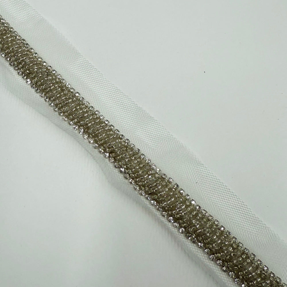 Galon Brodé, Perles et Strass - Argent, Ziano