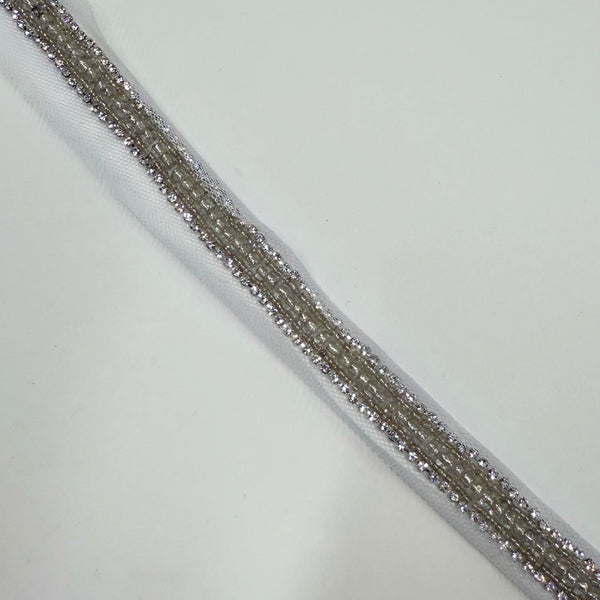 Galon Brodé Plat, Perles Strass - Argent, Maestosa