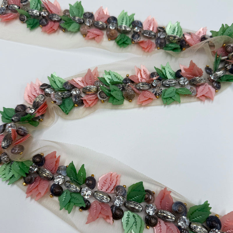 Galon Brodé, Perles Strass - Coquillages Feuilles, Scoglio