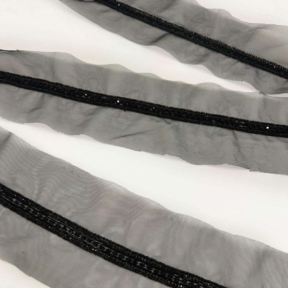 Galon Brodé, Perles Strass -  Noir, Preziosa