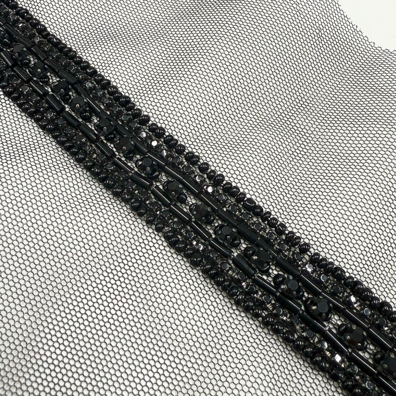 Galon Brodé, Perles Strass -  Noir, Preziosa