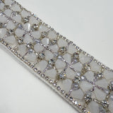 Galon Brodé, Perles Strass - Argent Géométrique, Ento