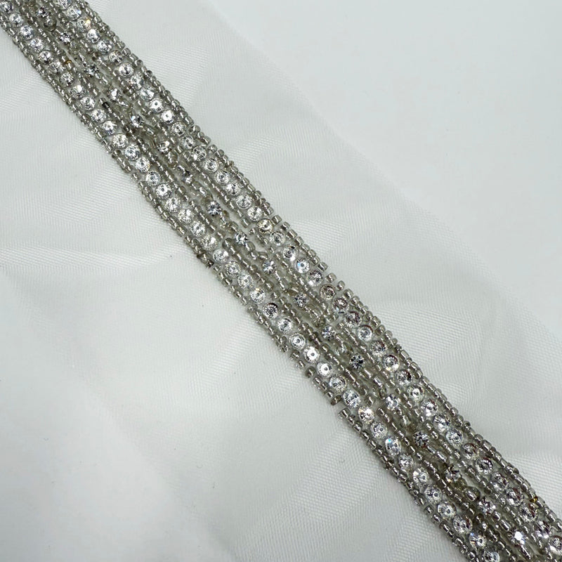Galon Brodé, Perles Strass - Argent, Perlata