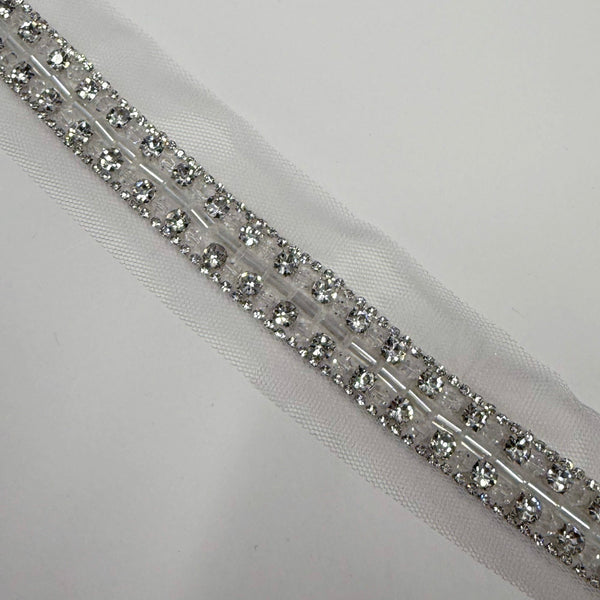Galon Brodé, Perles Baguettes Strass - Argent, Argentia