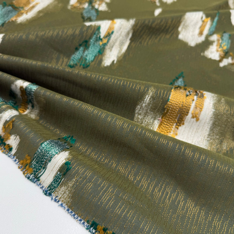 Tissu Brocart, Soie Viscose - Abstrait Vert, Belvento